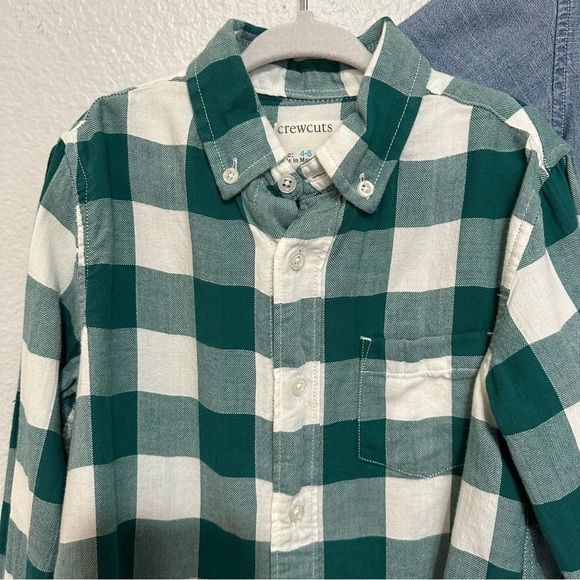 Crewcuts Shirts Boy's Size 4-5 Lot‎ Blue Green Cotton Denim Flannel Button Front - Picture 2 of 10
